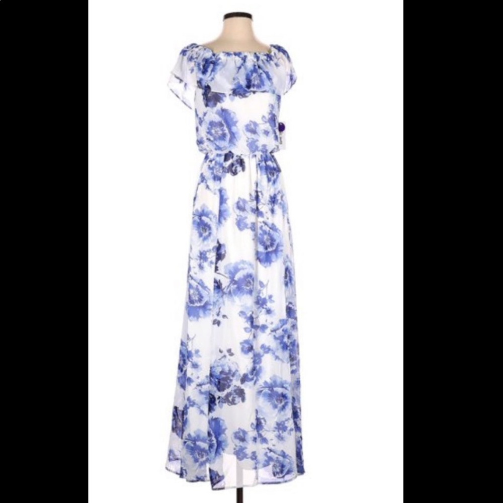 floral maxi dress off of the shoulder